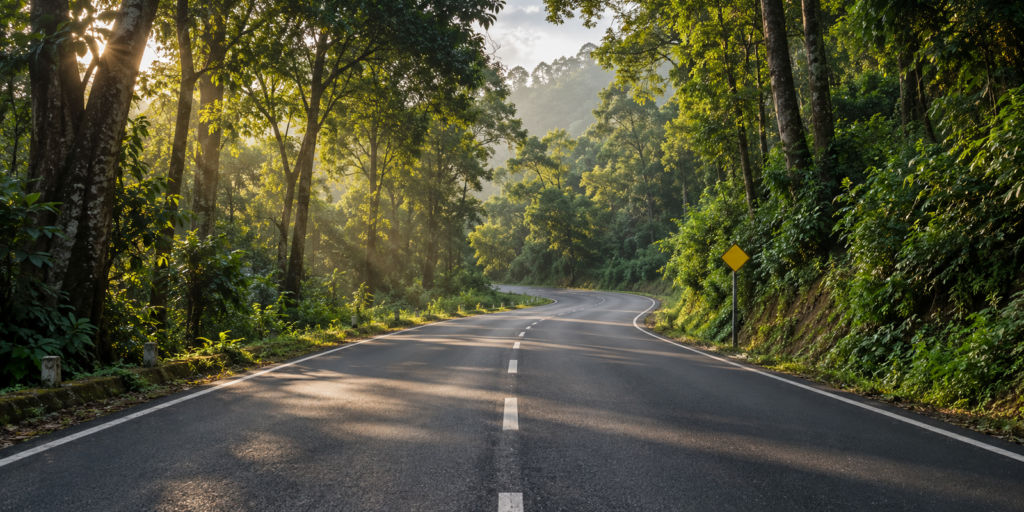 Forest highway on the road from Bangalore to Wayanad